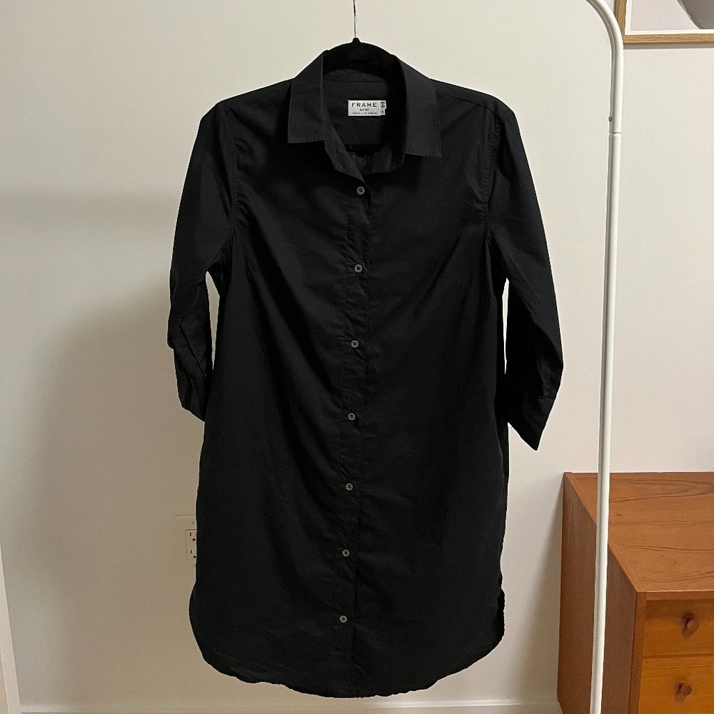 Frame Denim Black Button-Front Shirt Dress